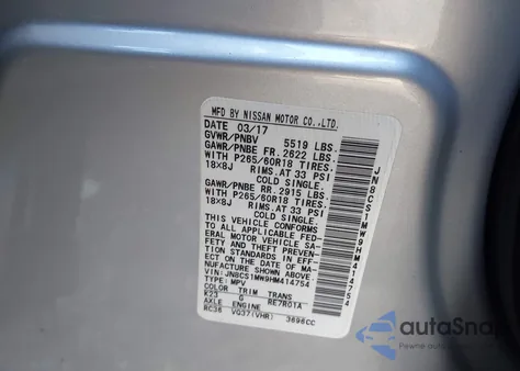 2017 Infiniti Qx70 z USA, uszkodzony, nr VIN JN8CS1MW9HM414754